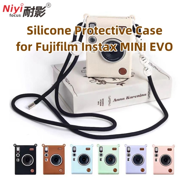 กล้องป้องกันสําหรับ Fujifilm Instax MINI EVO เคสซิลิโคนอ่อนนุ่มสายคล้องไหล่กันฝุ่นกันน้ํากระเป๋ากระเป๋า