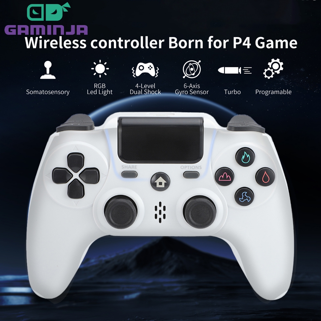 ตัวควบคุมเกม P4 เหมาะสําหรับคอมพิวเตอร์ P4/PC บลูทูธไร้สายพร้อมไฟบาร์การสั่นสะเทือนคู่คอนโทรลเลอร์ P4