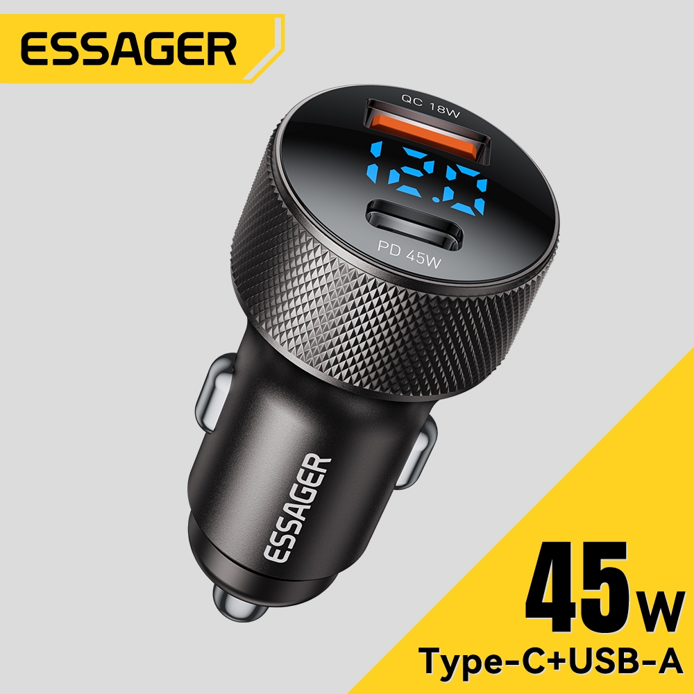 Essager 36/45W Fast Charging Quick Charge USB A + Type C อลูมิเนียมอัลลอยด์เครื่องชาร์จในรถยนต์