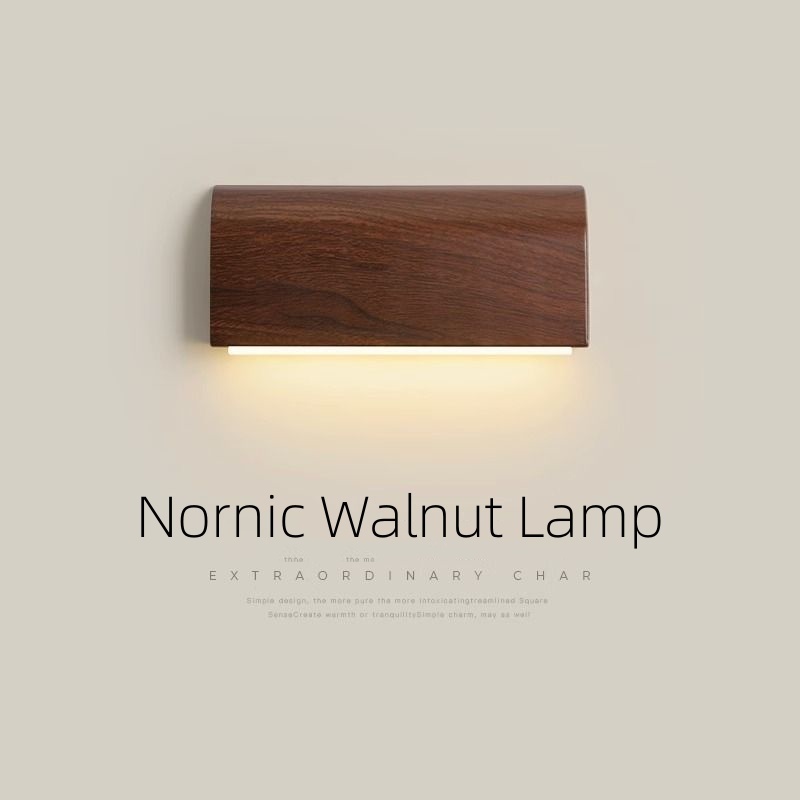Woodgrain Wall Light Minimalist LED ญี่ปุ่น-Inspired Design ตกแต่งบ้านห้องนั่งเล่นไฟข้างเตียง