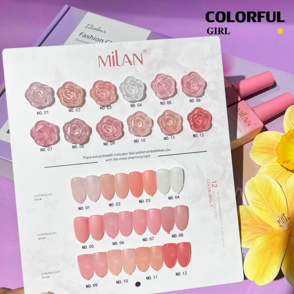 พร้อมส่ง MILAN 12 สี กุหลาบ สีเจลไซรัป โทนชมพู Ice Peach 12 สี แถม ชาร์ทสี ธรรมชาติที่คล้ายผิวผิว