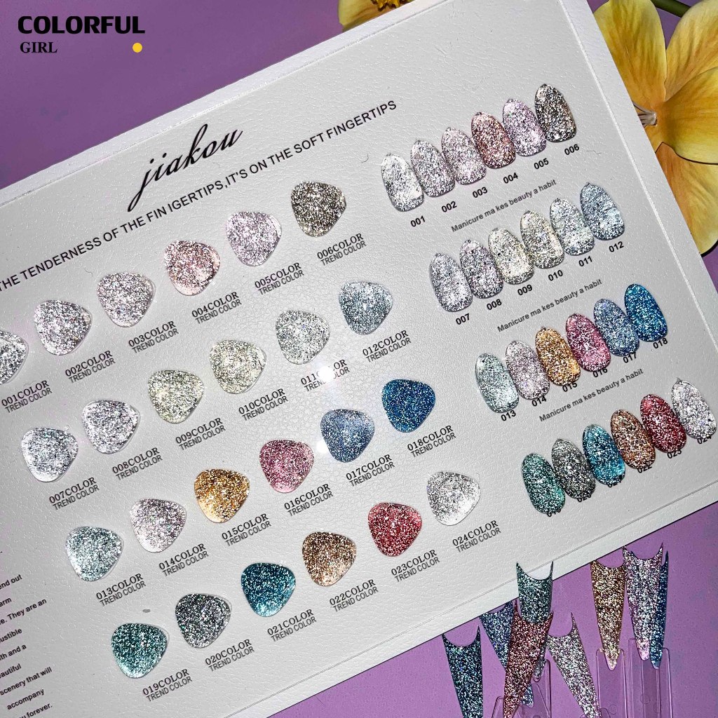 【พร้อมส่ง】JIAKOUสีเจลแฟลช   สีทาเล็บเจล 24สี（JIAKOU) สีเจล25สี สีเจลแฟลช   แถม ชาร์ทสี (แถม ชาร์ทสี 