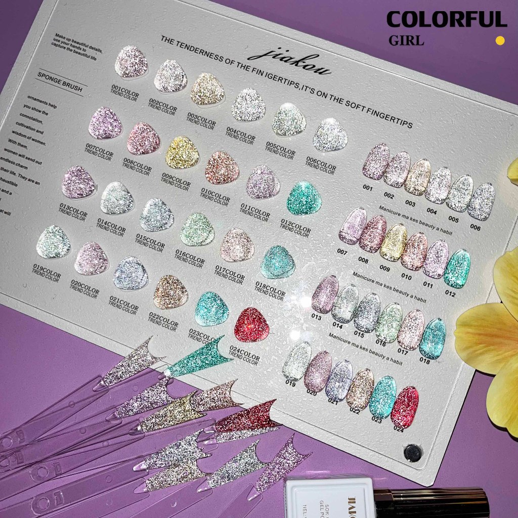 【พร้อมส่ง】JIAKOUสีเจลแฟลช   สีทาเล็บเจล 24สี（JIAKOU) สีเจล25สี สีเจลแฟลช   แถม ชาร์ทสี (แถม ชาร์ทสี 