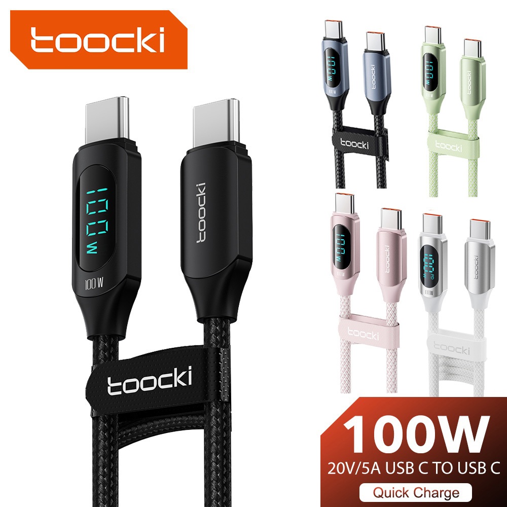 Toocki 100W PD Type C To Type C cable Fast Charging Charger 6A USB C จอแสดงผลดิจิตอลสายเคเบิลข้อมูล Samsung โทรศัพท์มือถือ Quick Charging สาย USB C
