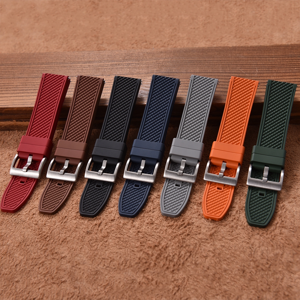 Haissch FKM สายนาฬิกายาง 18 มม.20 มม.22 มม.24 มม.Bullet Shape Quick Release สายนาฬิกาดําน้ําสายรัดข้อมือแบบนุ่มกันน้ํา