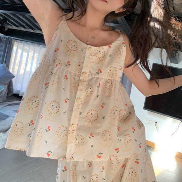 สายเดี่ยวกางเกงขาสั้นชุดนอนน่ารักการ์ตูนกระต่ายสบาย ชุดบ้าน