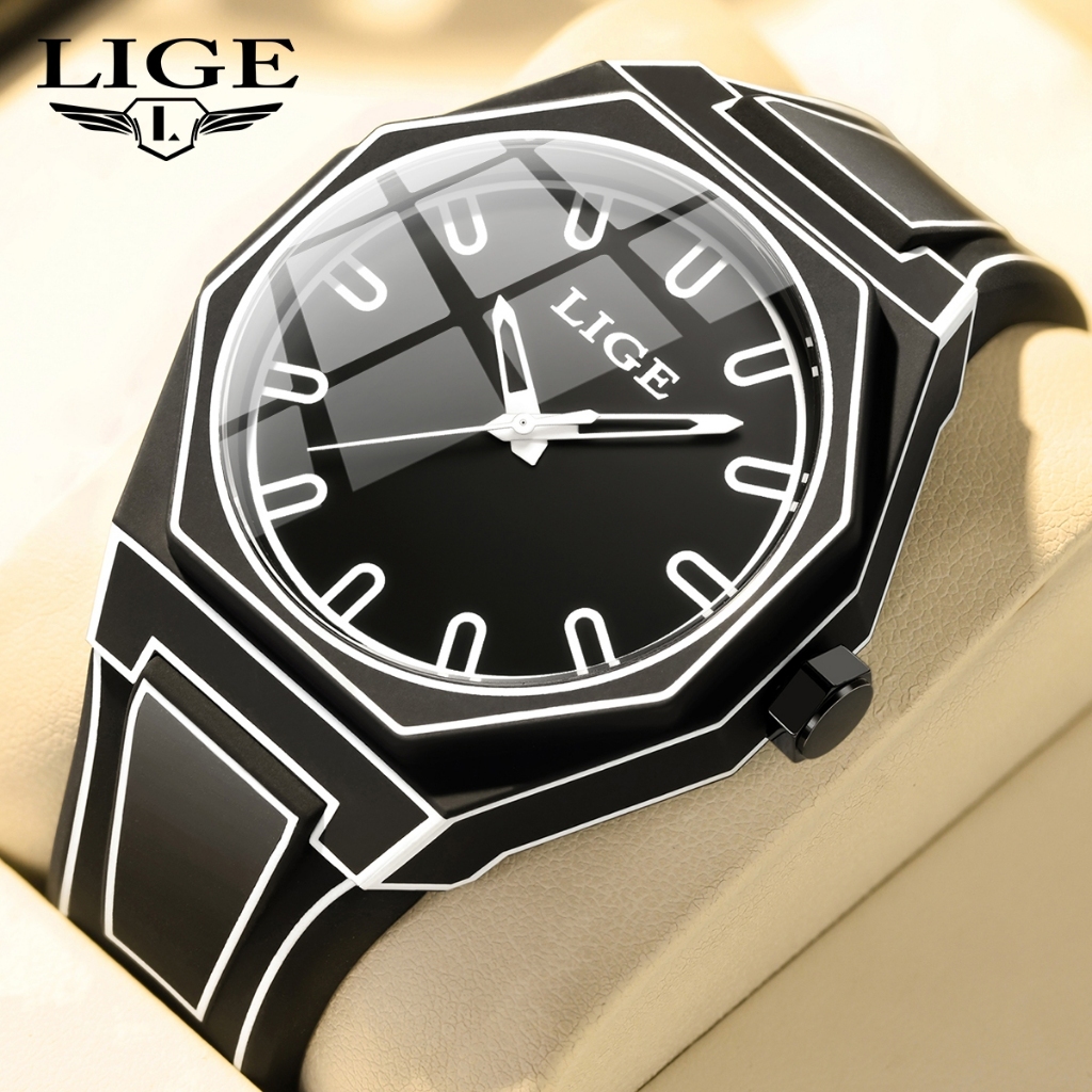 Lige นาฬิกาแฟชั่นผู้ชายกันน้ําสร้างสรรค์สายการ์ตูน Graffiti Design นาฬิกาซิลิโคนนาฬิกาข้อมือควอตซ์