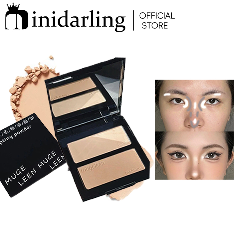 Muge LEEN 3D Highlight Contouring Palette Matte Texture คอนทัวร์ 2 สีสำหรับผู้หญิง เพิ่มความสว่างใส