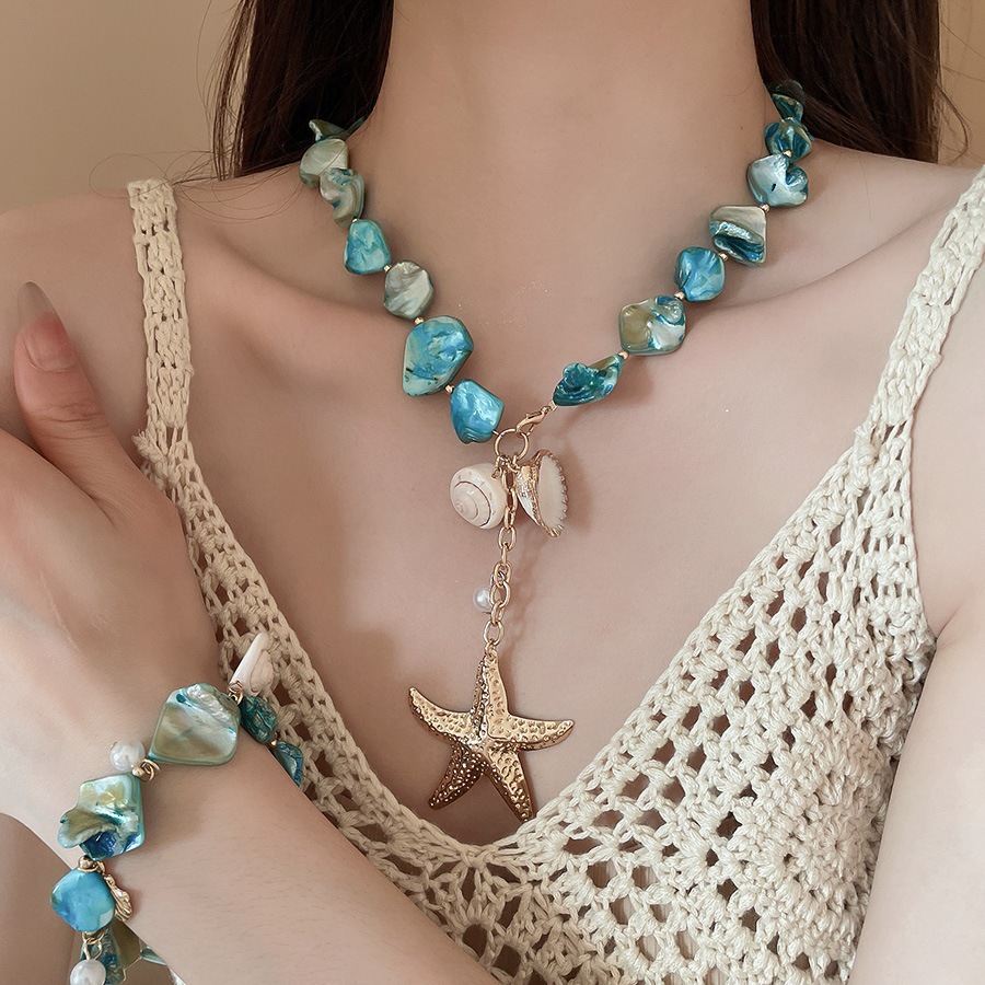 สร้อยคอไข่มุกปลาดาวสังข์ชุดวันหยุดริมทะเลethosโซ่กระดูกไหปลาร้าแฟชั่นทุกอย่างอุปกรณ์เสริมขายส่ง