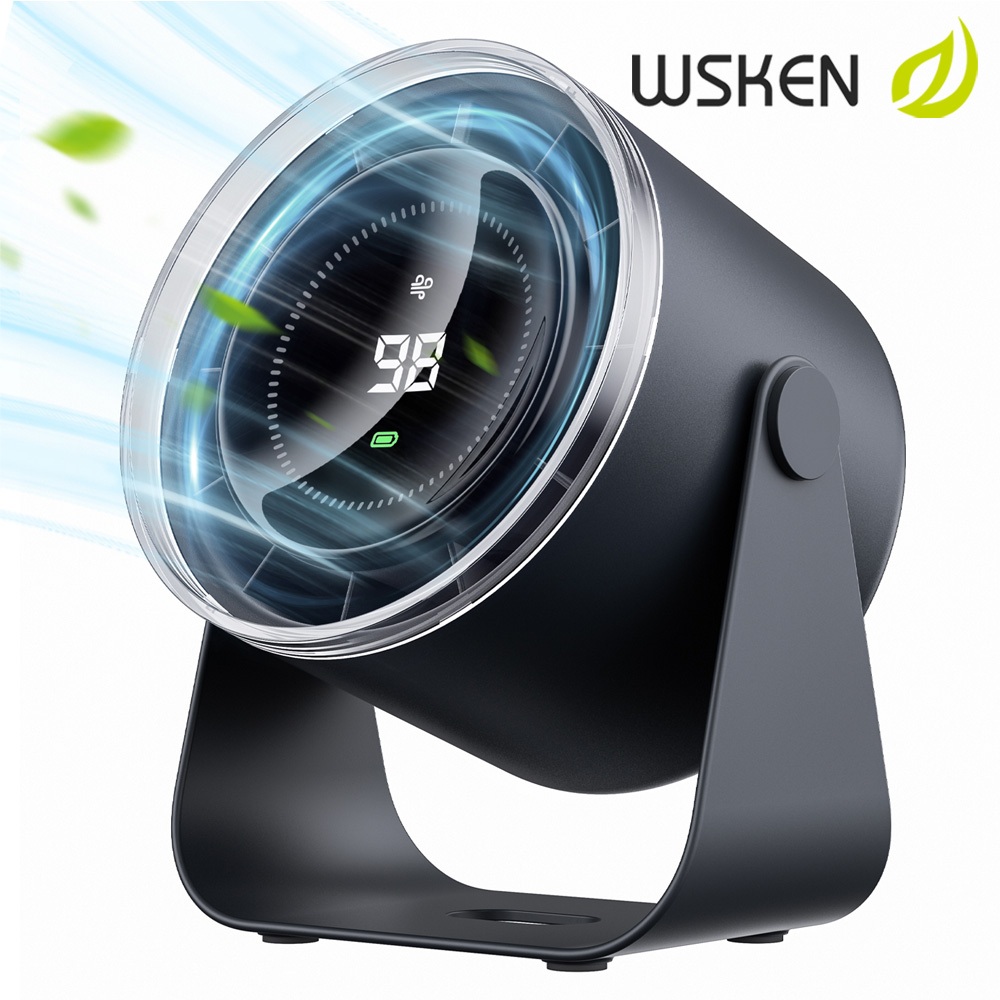 WSKEN เงียบมาก พัดลมตั้งโต๊ะ 3600mAh ชาร์จไฟได้ พัดลมเทอร์โบ 6 ความเร็ว พัดลม พัดลมพกพา 100 ระดับพร ้พัดลมตั้งโต๊ะขนาดเล็ก LED Screen and Portable Fan พัดลมแคมป์ปิ้ง USB ชาร พัดลมพกพา พัดลมพ สำหรับสำนักงาน