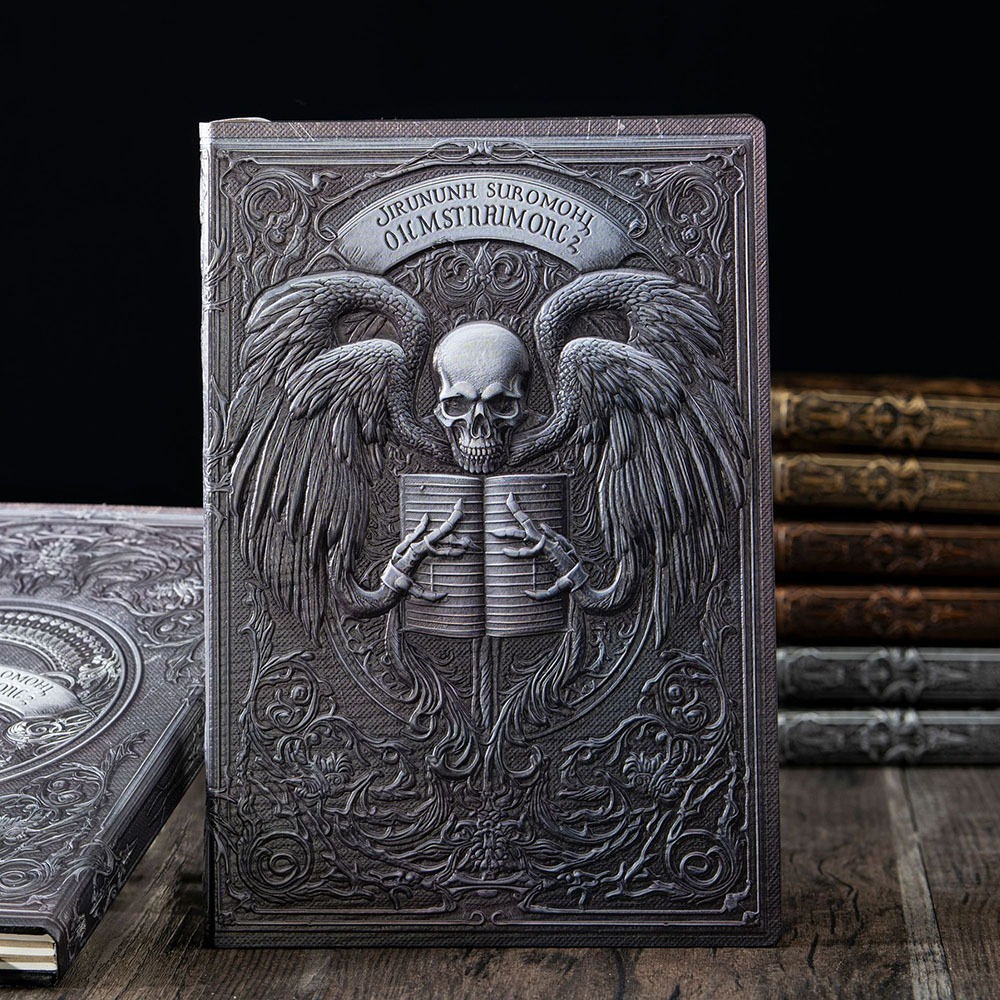 Retro Dark สไตล์ Angel of Death นูนโน้ตบุ๊ค Journal Punk Skull โบราณ Bronze ปกแข็ง A5 ไดอารี่ Travel Journal คู่มือของขวัญสําหรับชาย