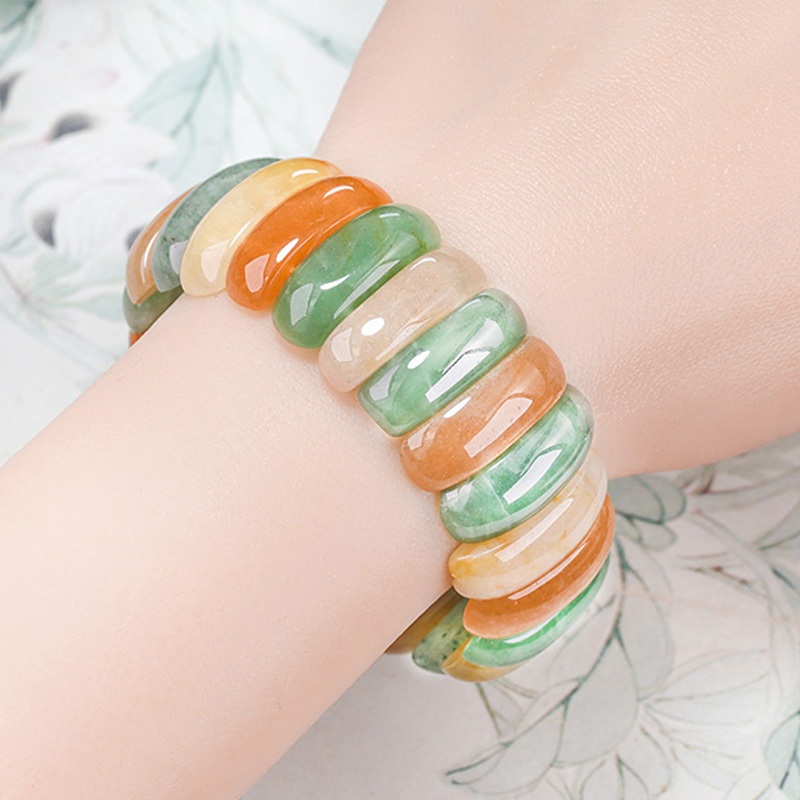 สร้อยข้อมือหยกธรรมชาติแสงสีแดงสีเขียว อาเวนทูรีน หยกสร้อยข้อมือแถวไม้ไผ่เสี้ยวรูปร่างลูกปัด