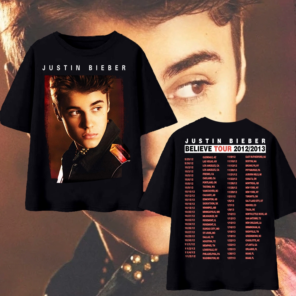 Justin BIEBER พิมพ์เสื้อยืด BELIVE TOUR 2012/2013 สําหรับแฟนๆเสื้อ Unisex S-5XL