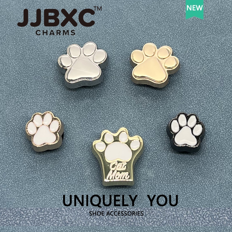 JJBXC ตัวติดรองเท้า charm รองเท้าตกแต่งด้านบนหัวเข็มขัดชุดรอยเท้าอุ้งเท้าแมวโลหะผสม อุปกรณ์ตกแต่งรองเท้า