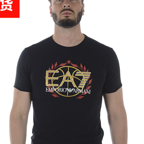 ARMANIS EA7 อิตาเลี่ยนแบรนด์ผู้ชายพิมพ์แฟชั่นลําลองเสื้อยืดแขนสั้นป้ายคอ + Tag