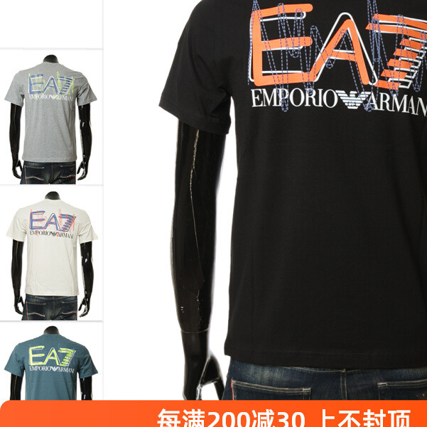 Emporio Armani EA7 Armani เสื้อยืดแขนสั้นผ้าฝ้ายแท้แฟชั่นสําหรับผู้ชาย ป้ายคอปก + Tag