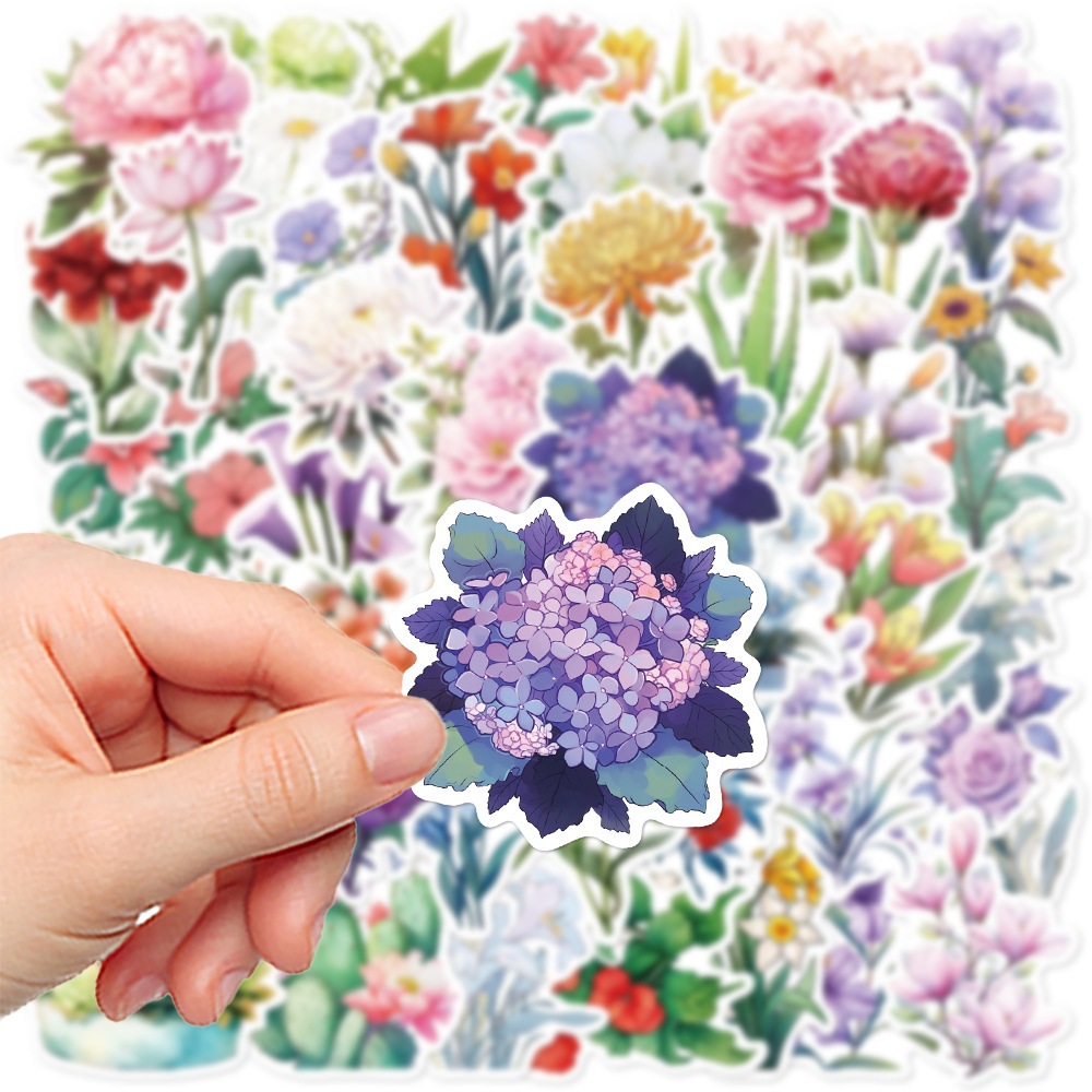 50ชิ้นการ์ตูนดอกไม้ที่มีสีสันสติกเกอร์ ทําเอง ขวดน้ําแล็ปท็อปกระเป๋าเดินทางสติกเกอร์ไวนิลกันน้ํา - รูปที่ 4