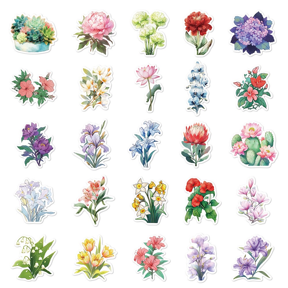 50ชิ้นการ์ตูนดอกไม้ที่มีสีสันสติกเกอร์ ทําเอง ขวดน้ําแล็ปท็อปกระเป๋าเดินทางสติกเกอร์ไวนิลกันน้ํา - รูปที่ 3