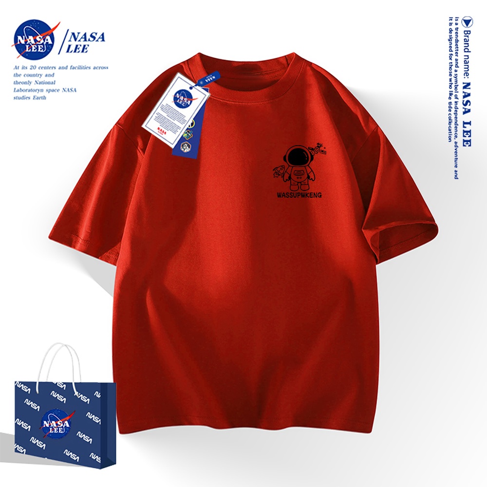 NASA เสื้อยืดแขนสั้น 100% คอตตอน สไตล์อเมริกัน สำหรับผู้ชายและผู้หญิง ลายมนุษย์อวกาศต้นฉบับ