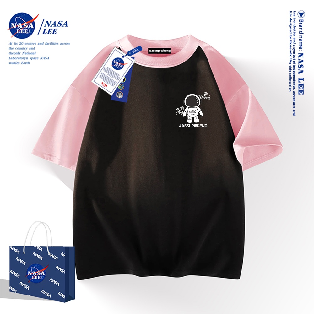 NASA เสื้อยืดแขนสั้น 100% คอตตอน สไตล์อเมริกัน สำหรับผู้ชายและผู้หญิง ลายมนุษย์อวกาศต้นฉบับ - รูปที่ 4