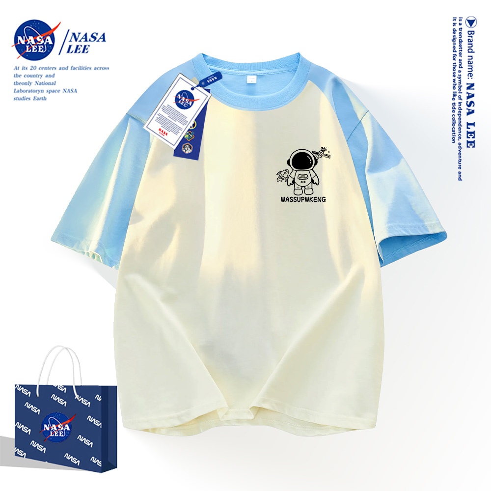 NASA เสื้อยืดแขนสั้น 100% คอตตอน สไตล์อเมริกัน สำหรับผู้ชายและผู้หญิง ลายมนุษย์อวกาศต้นฉบับ - รูปที่ 3