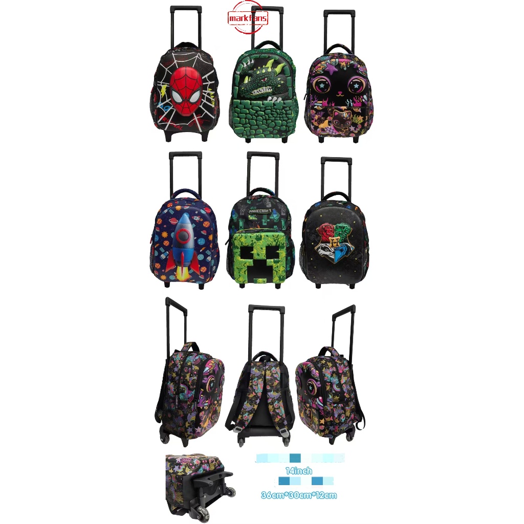 ใหม่ Minecraft Junior Trolley School Bag กระเป๋าเป้สะพายหลังรถเข็นโรงเรียนประถม กระเป๋านักเรียนน่ารักมีล้อ