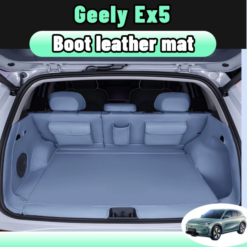 Geely ex5 พรม พรมหนังไฮโซเข้ารูป6D7D ถาดหลังรถ แผ่นรองกระโปรงหลังรถ ของแต่ง boot tray ป้องกันไม่ ให้ตัวรถสกปรกสี ดํา/เทา ของแต่ง