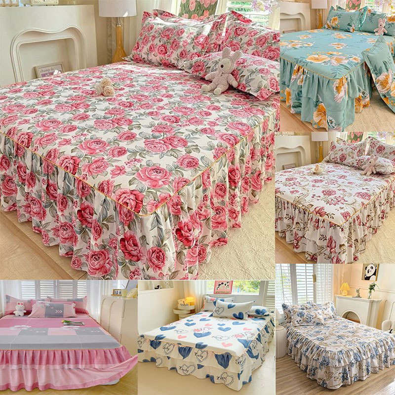 กระโปรงเตียงแปรงผ้าคลุมเตียง ซิมมอนส์ ผ้าปูที่นอนกันลื่นฝาครอบป้องกันป้องกันฝุ่นชุดสามชิ้น