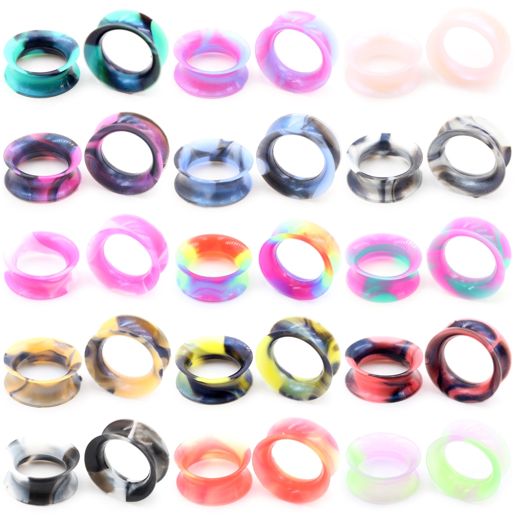 2 ชิ้นหลายสี Hollow ซิลิโคนยืดหยุ่น Flared เนื้อหูปลั๊กอุโมงค์ขยาย Stretcher Gauge ต่างหูเจาะเครื่องประดับ