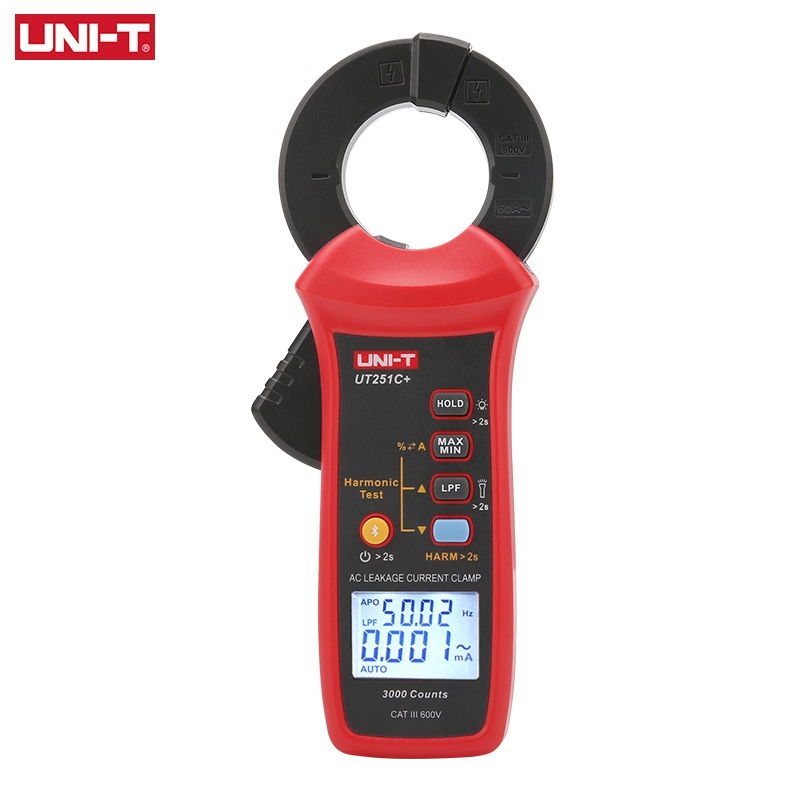 UNI-T AC การรั่วไหลปัจจุบัน Clamp UT251C+ 3mA-60A Harmonic Test Backlight LPF Function AC Leakage Cu