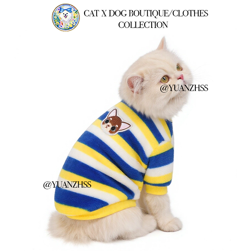 【Yuanzhss】เสื้อสัตว์เลี้ยงเนื้อผ้ากำมะหยี่นุ่ม ลายทางสีรุ้ง 🐱🧣 ใส่สบายสำหรับหน้าหนาว-ใบไม้ร่วง แฟชั่นน่ารักทั้งหมาและแมว