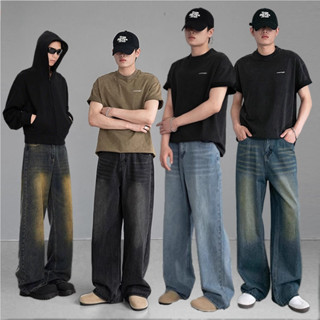 กางเกงยีนส์ผู้ชายผ้ายีนส์ฟอกทรงหลวมกางเกงยีนส์ผู้ชายวินเทจ