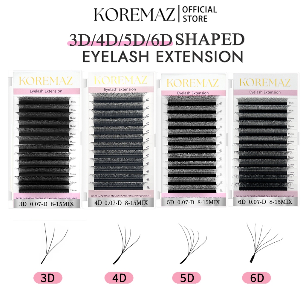 KOREMAZ Nagaraku ขนตาปลอม 3D 4D 5D 6D ขนนิ่ม ดูเป็นธรรมชาติ รูปตัว W ดอกไม้ C/D นุ่ม เป็นธรรมชาติ มืออาชีพ ต่อขนตา กาวติดขนตา nagaraku