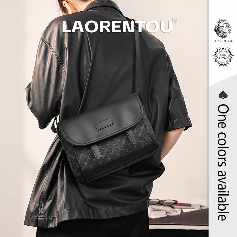 LAORENTOU กระเป๋าสะพายข้างกระเป๋าสะพายข้างสําหรับผู้ชายมัลติฟังก์ชั่นกระเป๋าถือสไตล์ลําลอง