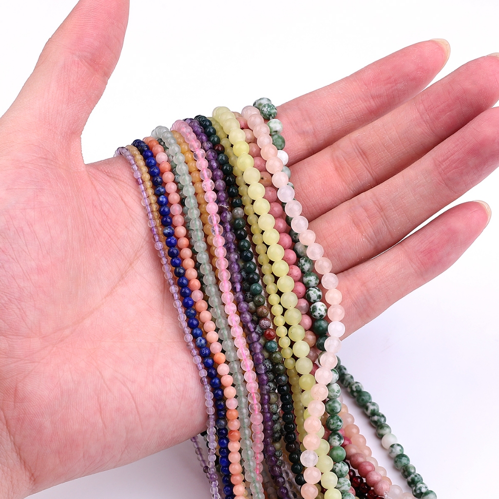 3-3.5 มม.110-120 ชิ้น/ล็อตหินธรรมชาติลูกปัด Rose Quartzs Amethysts Agates ลูกปัดสําหรับเครื่องประดับทํา Beadwork DIY สร้อยข้อมือ