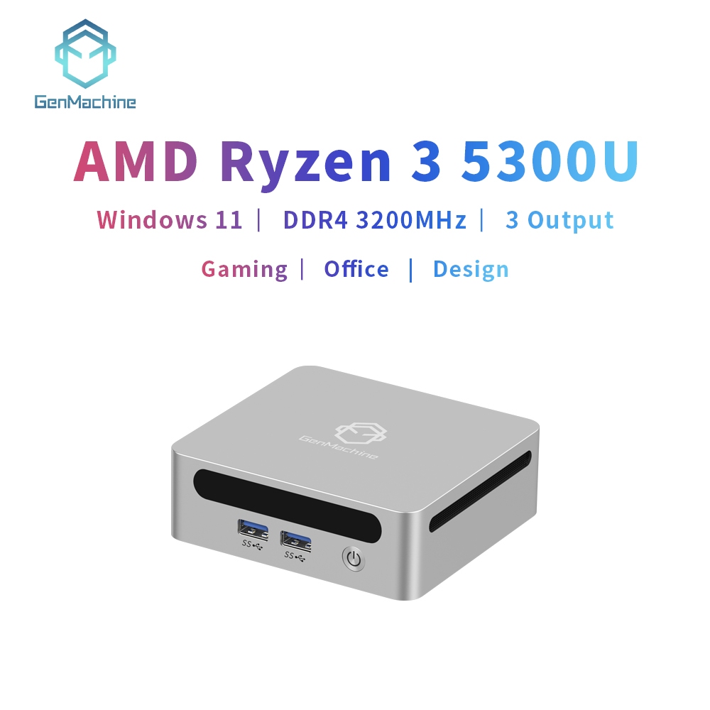 GenMachine Mini PC AMD Ryzen 3 5300U Windows 11 Pro รองรับ 2 * DDR4 3200MHz/NVME SSD WIFI6 บลูทูธ 5.