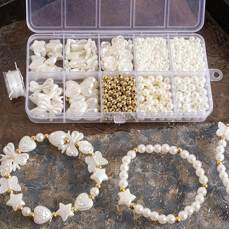 800ชิ้น/10-compartmentชุดabs Faux PearlลูกปัดชุดBeigeสีDIYเครื่องประดับทําหัตถกรรมอุปกรณ์เสริม