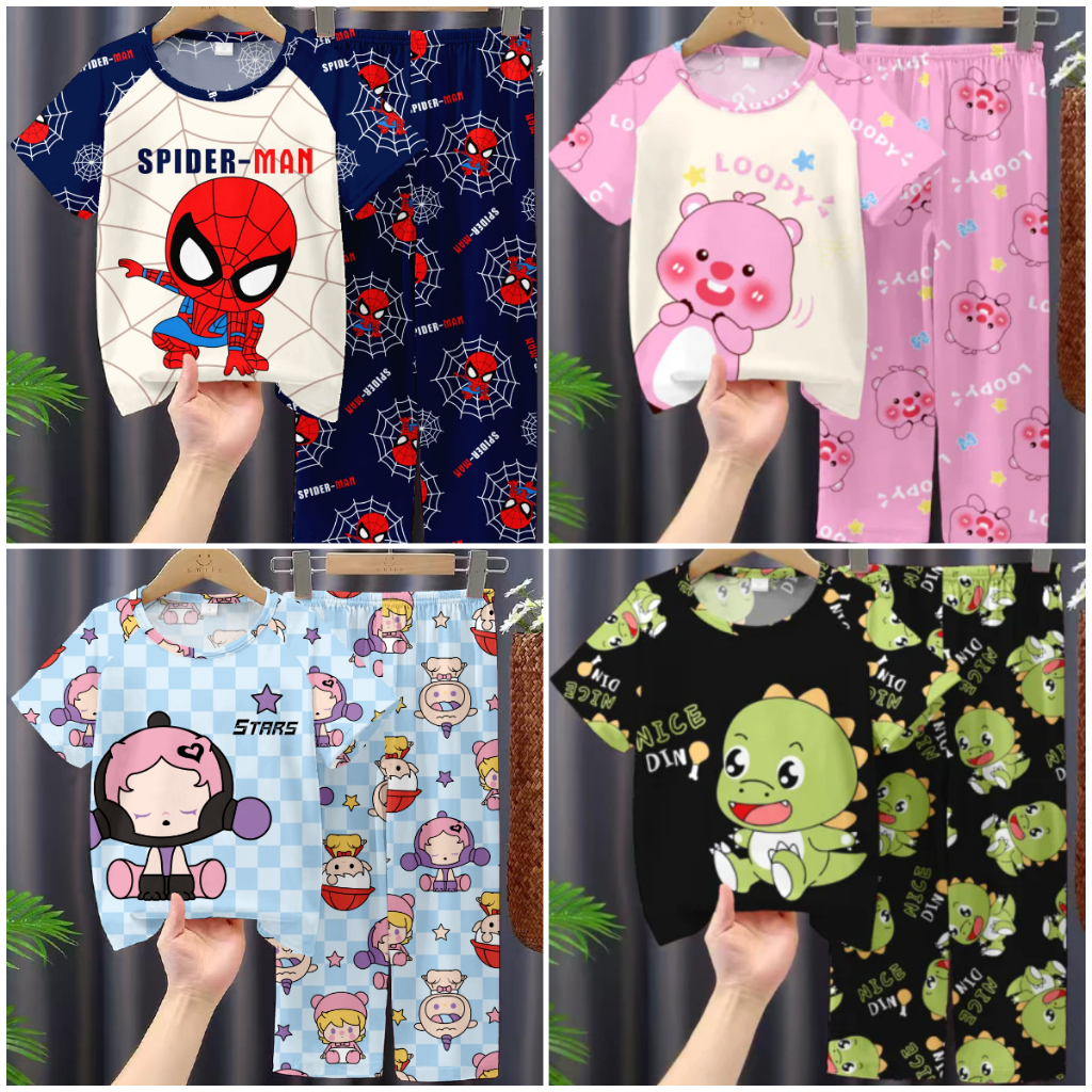 วันหยุดไดโนเสาร์เด็กแขนสั้นคอกลม ชุดลําลอง ผ่อนคลายชุดนอนเด็กผู้ชายหรือเด็กผู้หญิงสําหรับ 10 – 11 ปี