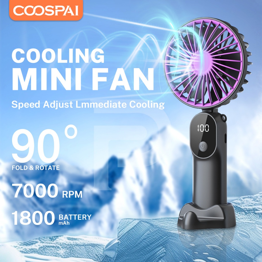 COOSPAI พัดลมมือถือ พัดลมมือถือขนาดเล็ก 6 ระดับ พัดลมพกพา างบนโต๊ะ/ถือได้ พัดลมพกพาไร้สาย