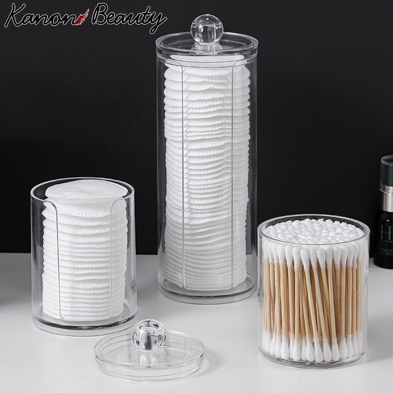 Clear Swabs ผู้ถือตู้เก็บ Jars แต่งหน้าคอนเทนเนอร์สําหรับเครื่องสําอางค์รอบ Pads/ไหมขัดฟัน/คลิปผม