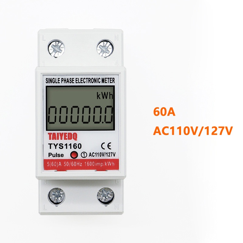 TYS1160 60A AC 110V 127V เครื่องวัดพลังงานเฟสเดียว LCD การใช้พลังงาน kWh มิเตอร์ไฟฟ้า 50Hz