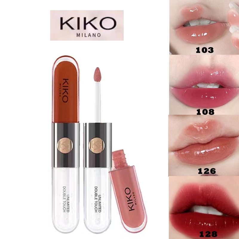Kiko Double Lip Glaze Lip Gloss 103#108#126#127#128# ลิปสติก Mirror Liquid Milk Tea Bean Paste Clear
