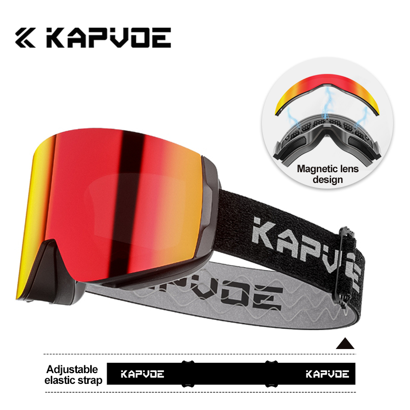KAPVOE แว่นตาสกี Magnetic frameless design สําหรับผู้ชายและผู้หญิง Anti-fog UV400 แว่นตาป้องกันสําหรับฤดูหนาวสเก็ตเล่นสกีกีฬา