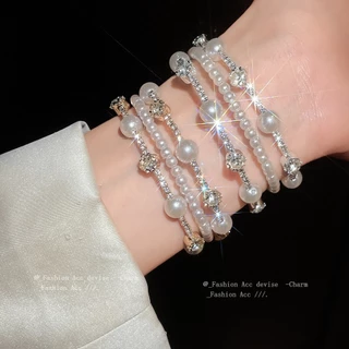 ชุดมุกเพชรหลายชั้นรอบสร้อยข้อมือฝรั่งเศสย้อนยุคอารมณ์สร้อยข้อมือแสงหรูหราอาวุโสความรู้สึกแฟชั่นเครื่องประดับมือหญิงขายส่ง