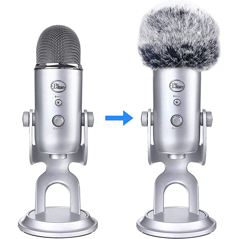 Wanjason ไมโครโฟน Furry Windscreen Muff - Mic Wind Cover Fur Pop Filter เป็นโฟมสําหรับ Blue Yeti, Bl