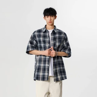 เสื้อเชิ้ตแขนสั้นลายหมากรุกสไตล์เกาหลีสําหรับผู้ชาย - เสื้อท็อปทรงหลวมลําลองแฟชั่นอินเทรนด์และอเนกประสงค์