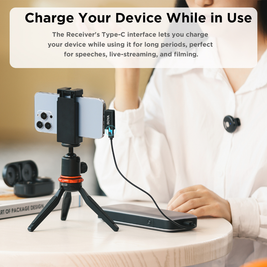 BOYA Omic ไมโครโฟนไร้สาย ไมค์ไลฟ์สด Wireless Mic ไมค์ตัดเสียงรบกวน ใช้ได้กับ Vlog Phone Android