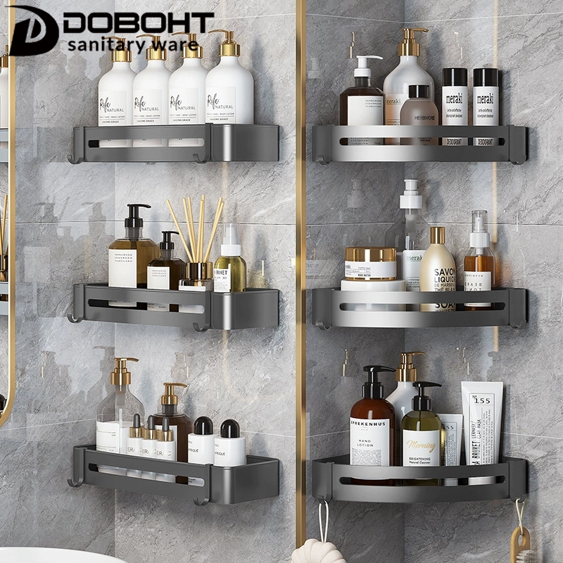 Doboht สีดําและสีเทา เจาะฟรี อลูมิเนียมอัลลอยด์ ชั้นวางผ้าขนหนูในห้องน้ํา ชั้นวางผ้าเช็ดตัว A1001132-1บล