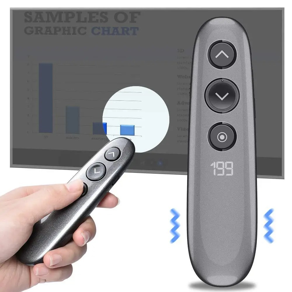 Wireless Presenter Highlighting Magnify ปากกาเลเซอร์ Spotlight Timer LED LCD Digital Pointer Air Mouse USB Presentation Clicker สําหรับการประชุมการสอน