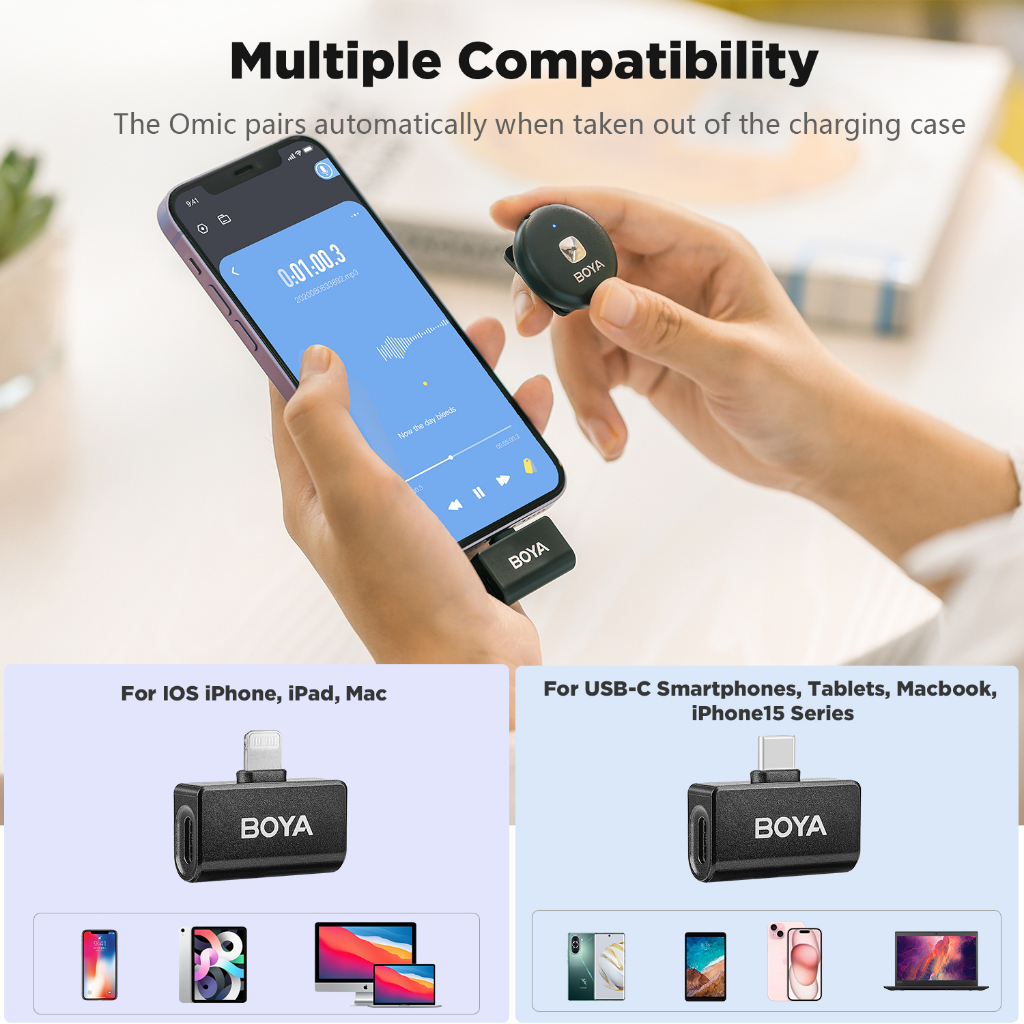 BOYA Omic ไมโครโฟนไร้สาย ไมค์ไลฟ์สด Wireless Mic ไมค์ตัดเสียงรบกวน ใช้ได้กับ Vlog Phone Android